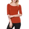 thumbnail image 5 of MODA NOVA Juniors Half Sleeves Scoop Neck Fitted Layering Top T-Shirt Orange M, 5 of 6