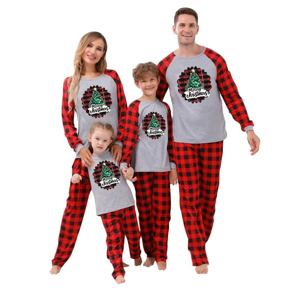 Odeerbi Christmas Pajamas for Family Holiday Long Sleeve Family Christmas Pajamas Matching Sets Toddler Casual Printed Top with Bottom Outfits Home Wear Sleepwear Family Matching PJs Set Red