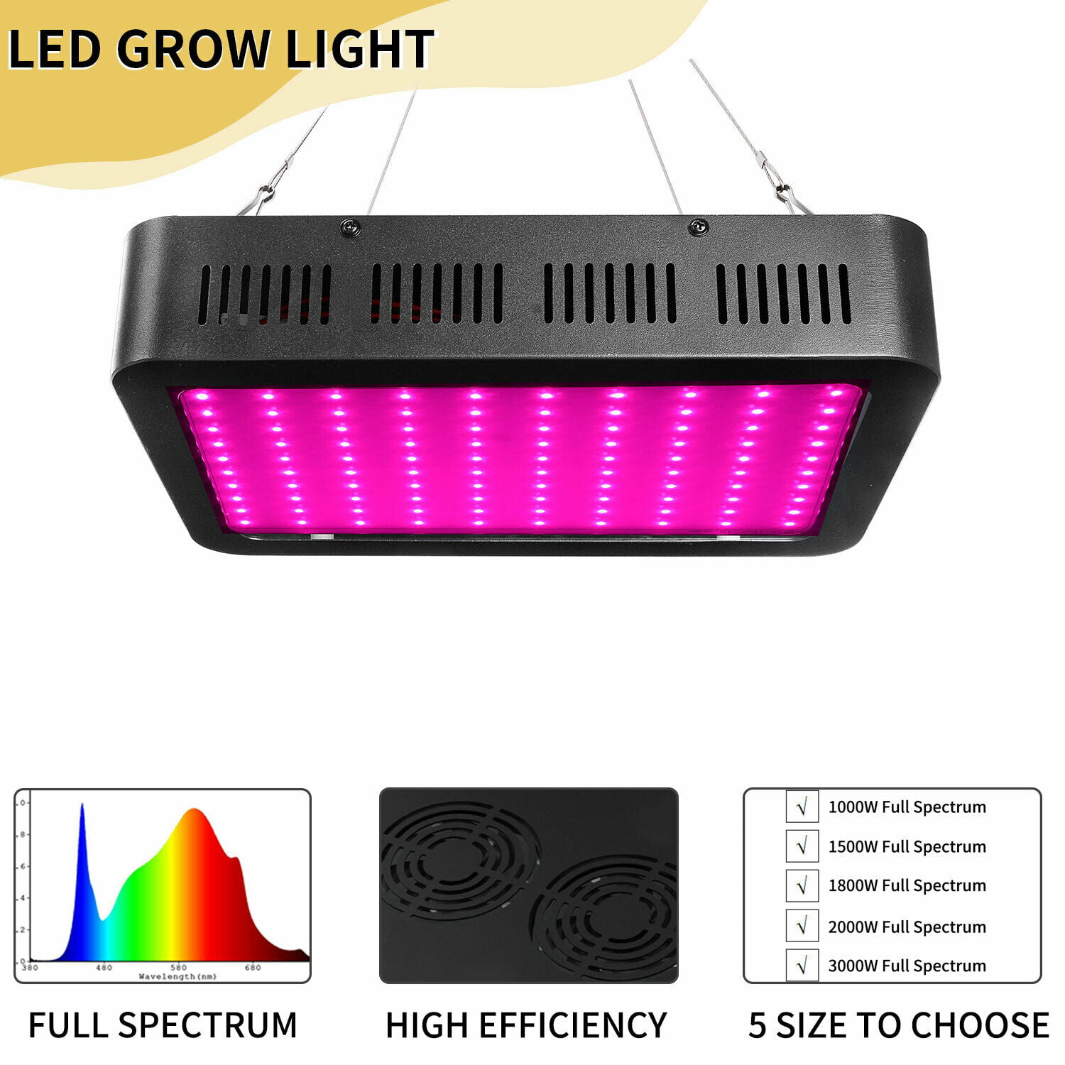 Details about   1200 2000W LED Grow Light Panel Lamp Full Spectrum Hydroponic Veg Growing PH 
