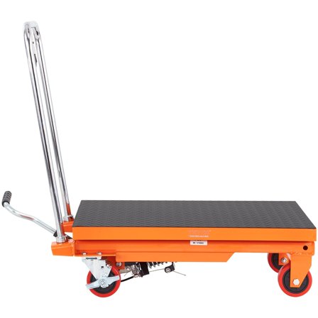 "Hydraulic Lift Table Cart, 500lbs Capacity, Manual Scissor Lift Truck with 4 Wheels & Non-Slip Pad, 28.5" Height, Orange - for Warehouse, Workshop, Material Handling"