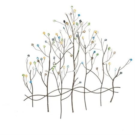 Wall Sculpture Art Gemstone Forest Painted Bronze with Gems
