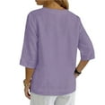 thumbnail image 4 of 3/4 Sleeve Tops for Women Cotton Linen Oversized V Neck Button Short Sleeve T Shirts Summer Casual Solid Plus Size Loose Comfy Three Quarter Sleeve Tee Shirt, 4 of 8