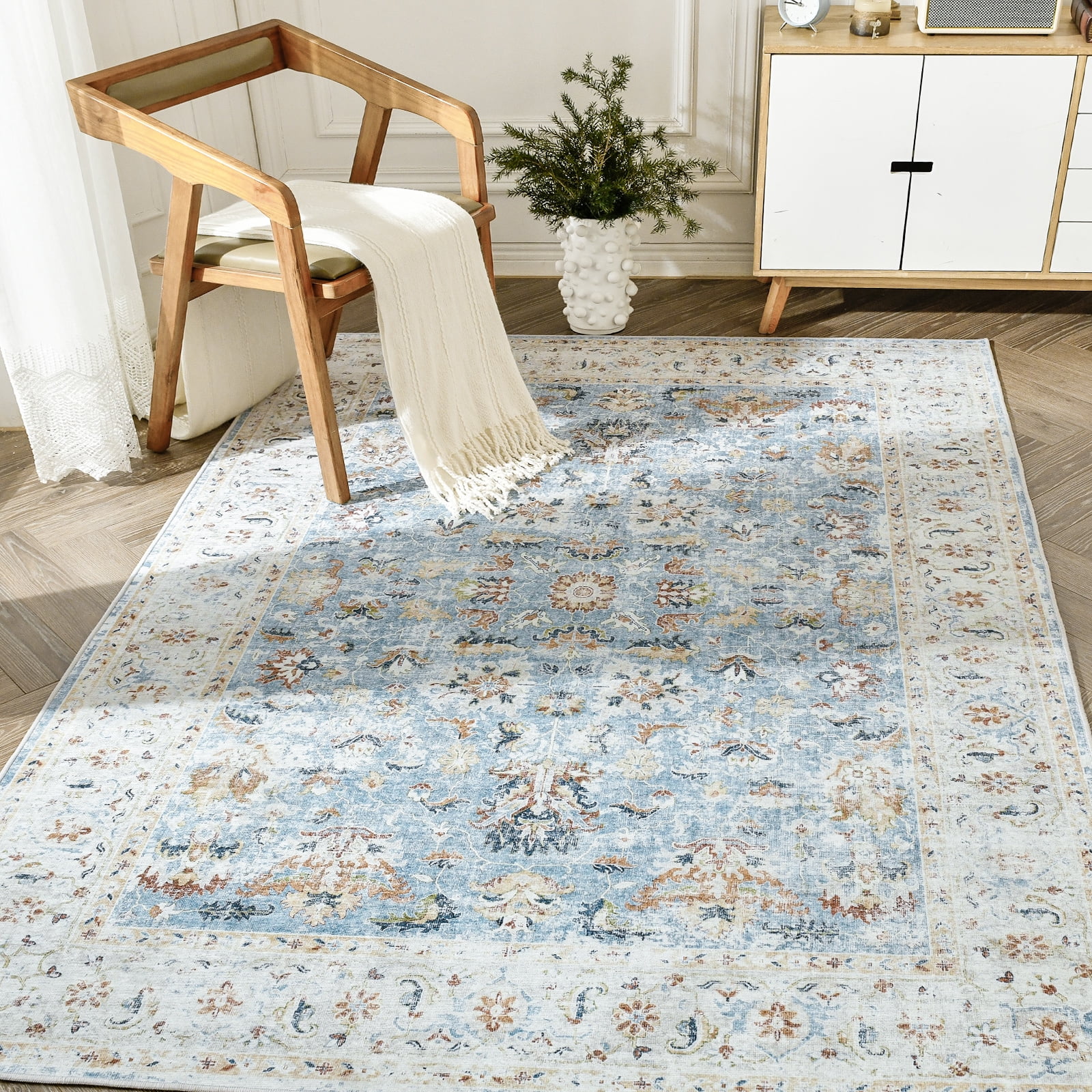 Jinchan Area Rug 3x5 NonSlip Blue Entryway Rug Vintage Entry Door Rug