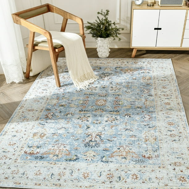 Jinchan Area Rug 3x5 NonSlip Blue Entryway Rug Vintage Entry Door Rug Persian Floral Foldable