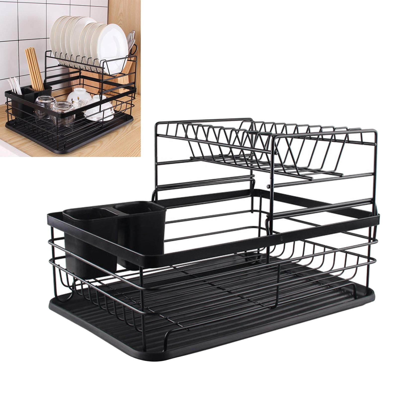 Double Layer Dish Drying Rack, Apricot, Blue, Black, PP +