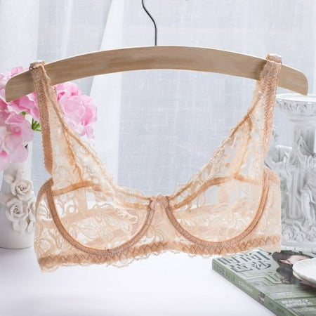 

YIWEI 2018 Women’S Comfy Lingerie Lace Transparent Bra Underwire Bra Underwear Apricot 85B