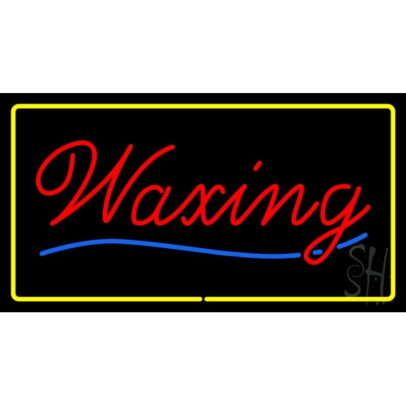 Waxing Yellow Border LED Neon Sign 20 x 37 - inches, Black Square Cut Acrylic Backing, with Dimmer - Bright and Premium built indoor LED Neon Sign for Spa interior decor and storefront.