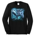 thumbnail image 2 of Wild Bobby, Owl Flying at Nihght In Front of the Moon Animal Lover Mens Long Sleeve Shirt, Black, Small, 2 of 3