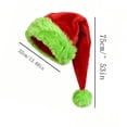 thumbnail image 3 of Red Plush Santa Hat Green Trim Adult Long Christmas Party Headwear Festive Holiday Decoration, 3 of 6