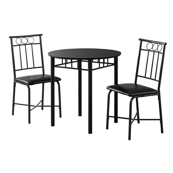 Monarch Specialties Dining Table Set, 3pcs Set, Small, 30" Round, Kitchen, Metal, Laminate, Black, Contemporary, Modern-Color:Black,Material:Metal