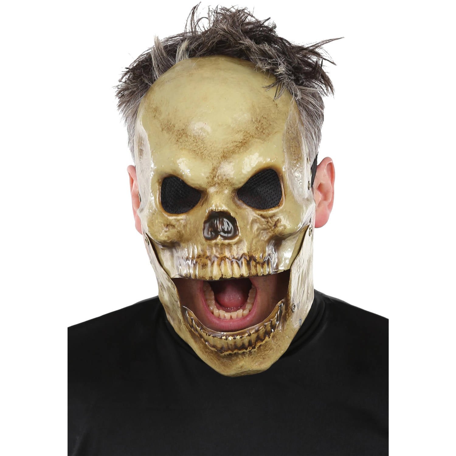 Deluxe Skull Half Face Mask Hair Fancy Dress Costume Accessory 