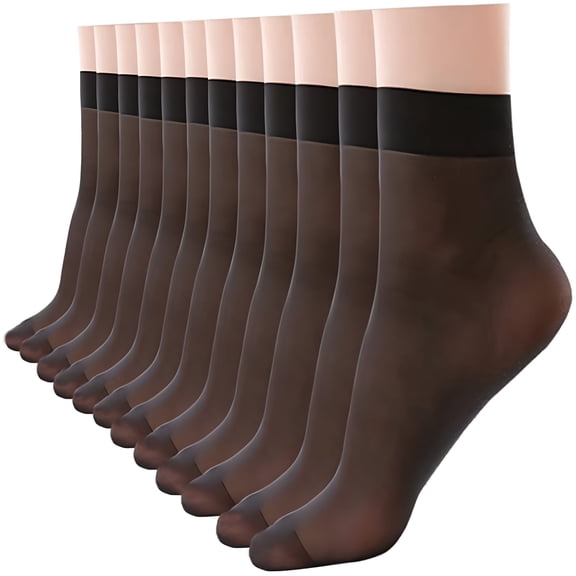 TELOLY 10 Pack Women's Nylon Socks Ankle High Sheer Pantyhose-Black,10 Pairs