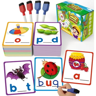 Coogam Short Vowel Spelling Flash cards, Learn to Write CVC SightWords Color Pattern Handwriting Cards Fine Motor Montessori Educational Toy for 3 4 5 Years Old