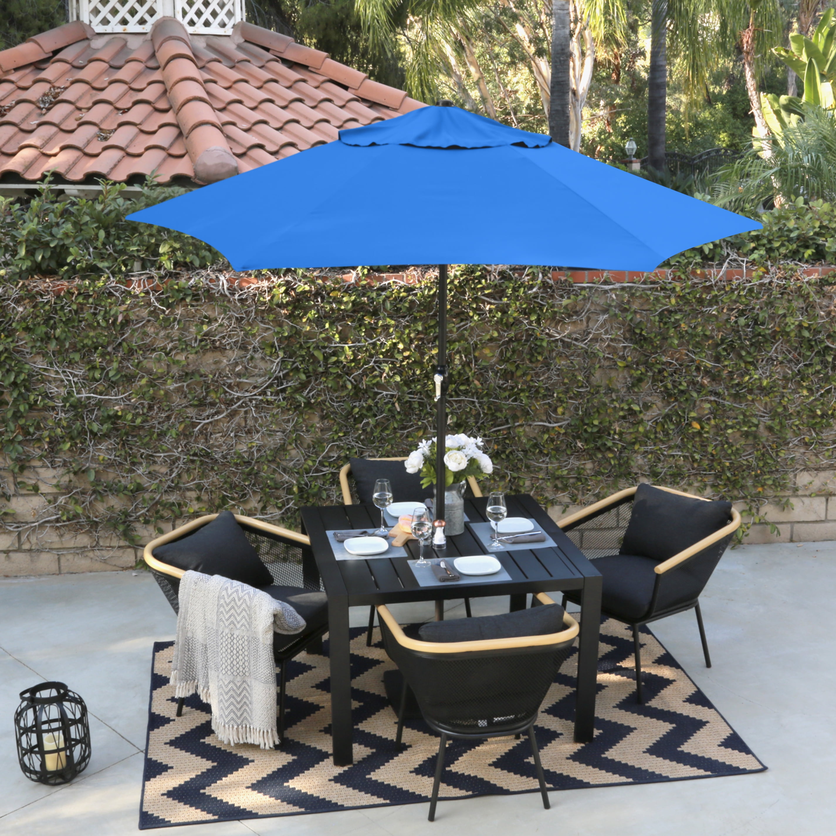 Astella 9' Steel Market Umbrella With Push Tilt in Polyester Pacific Blue