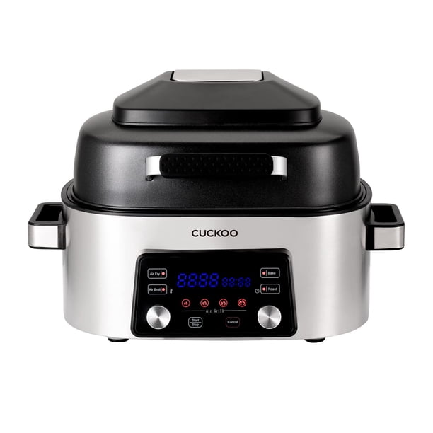 CUCKOO Parrilla de aire para encimera: parrilla de aire, freír al aire, asar, hornear y asar, fácil de limpiar, accesorios aptos para lavavajillas, libro de recetas incluido, acero inoxidable CAFG-A06