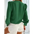 thumbnail image 3 of Long Sleeve Women V-Neck Blouse Female Lady Button Silk Shirt Tops, 3 of 5