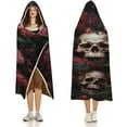 thumbnail image 3 of Hooded Blanket Skull and Rose Wearable Blanket Cape Halloween Blanket Soft Fleece Throw Blanket with Hood for Womens, 3 of 6