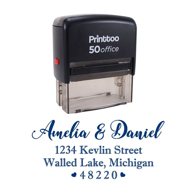 Printtoo Personalized Blue Self Inking Wedding Invitation Favor Stamp Custom Address Rubber Stamper-68 x 30 mm