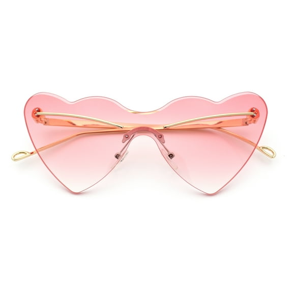 Womens Oversized Shield Cat Eye Heart Shape Flirty Sunglasses Gold - Pink