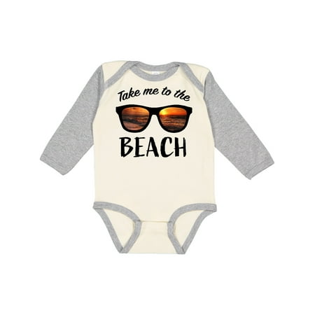 

Inktastic Take Me To The Beach Sunglasses with Sunset in Lenses Gift Baby Boy or Baby Girl Long Sleeve Bodysuit