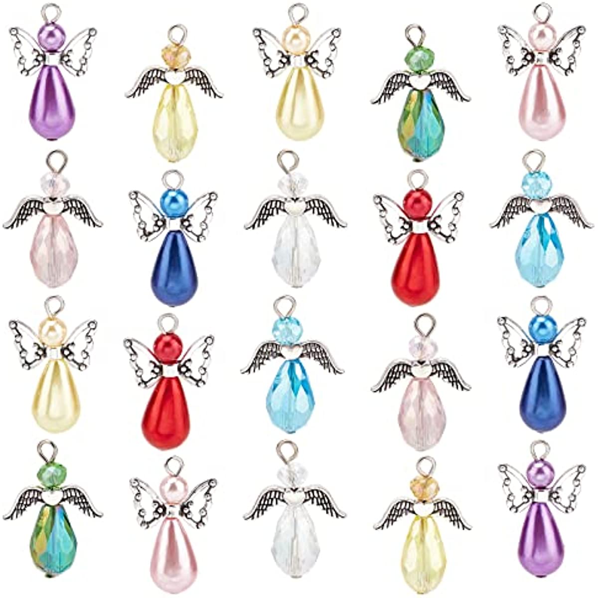 1 Box 30Pcs Christmas Angel Charms Bulk Angels Dangles Wing Pendant
