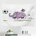 thumbnail image 1 of Animal Tapestry, and Hippo Playing Football Cartoon Print Animal Design, Fabric Wall Hanging Decor for Bedroom Living Room Dorm, 2 Sizes, Orange Umber Purple, by Ambesonne, 1 of 1