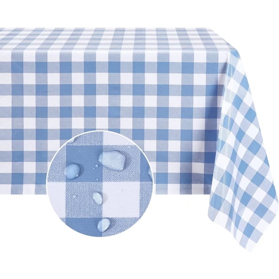 Rectangle Heavy Duty Waterproof Vinyl Tablecloth, 54 x 70 Light Blue, Wipeable Buffalo Gingham Cover for Outdoor Patio Picnic Camping