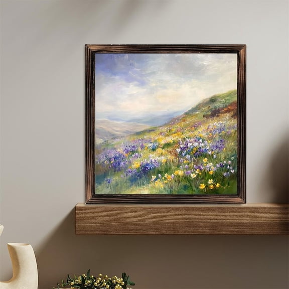 Floral Mountain Painting Wooden Sign Wall Plaque - Vintage Art Decoration, Wall Decoration - Ideal Gift For Home Decoration, Living Room, Bathroom, Bedroom, Garden, Dining, Bar, Cafe, Festival Part