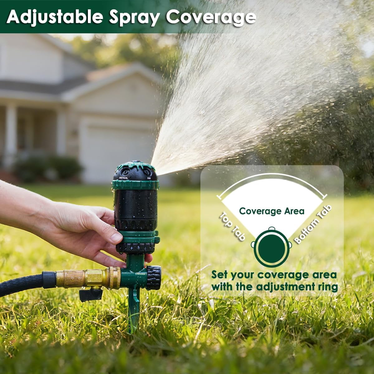 FANHAO Heavy Duty Gear Drive Lawn Sprinkler for Garden Irrigation with Spike Base, 5 Spray Patterns, 360° Rotating Water Sprinkler,