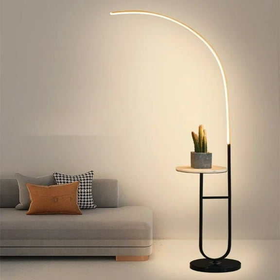 Crescenté Arc Floor Lamp with Remote Dimmable LED Adjustable Color Temperature Black Marble Base & White Tray Modern Home Lighting