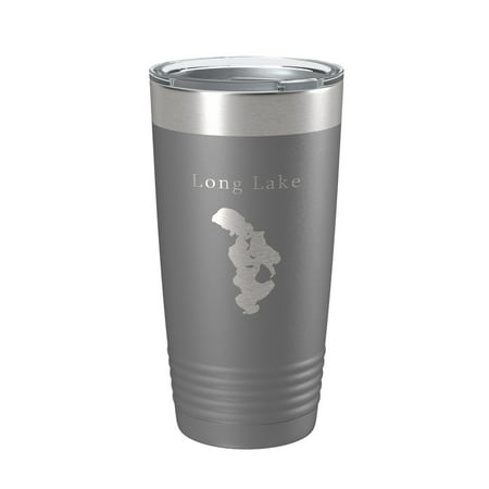 

Long Lake Map Tumbler Travel Mug Insulated Laser Engraved Coffee Cup Grand Traverse County Michigan 20 oz Dark Gray