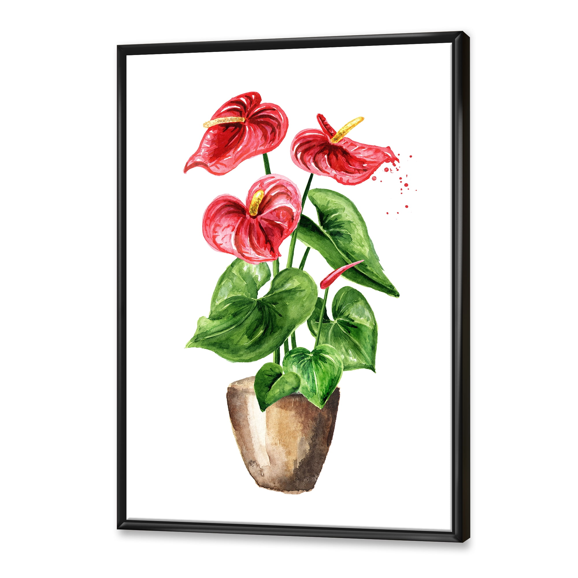 Designart 'Anthurium Tailflower In The Pot' Traditional Framed Canvas Wall Art Print