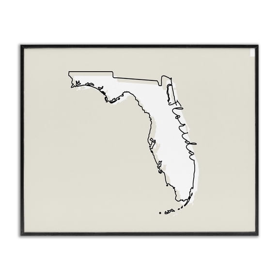 Stupell Industries Farmhouse Florida Home State Map Neutral Print Design Black Framed Giclee Art, 20 x 16, by Lil' Rue