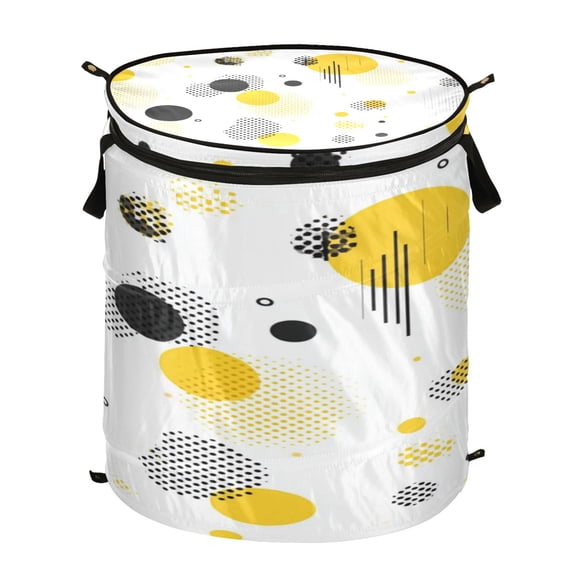 50-liter Large Capacity Laundry Basket Sealed and Dustproof Easy Carry Handles Applicable to Laundry Room Bedroom Bathroom College Dorm Yellow and Black Dots