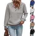 thumbnail image 5 of Casual Quilted Women's Pullover Loose Fit Shoulder Half Button Hoodie with Drawstring Long Sleeve Tops, 5 of 9