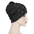 thumbnail image 4 of Mifelio Turban for Women Toe Solid Candy Hat Flower Space Cotton Color Muslim Beaded Cap, Cap Womens Cap Beadedbig Color Turban Head Wrap for Women Black One Size, 4 of 6