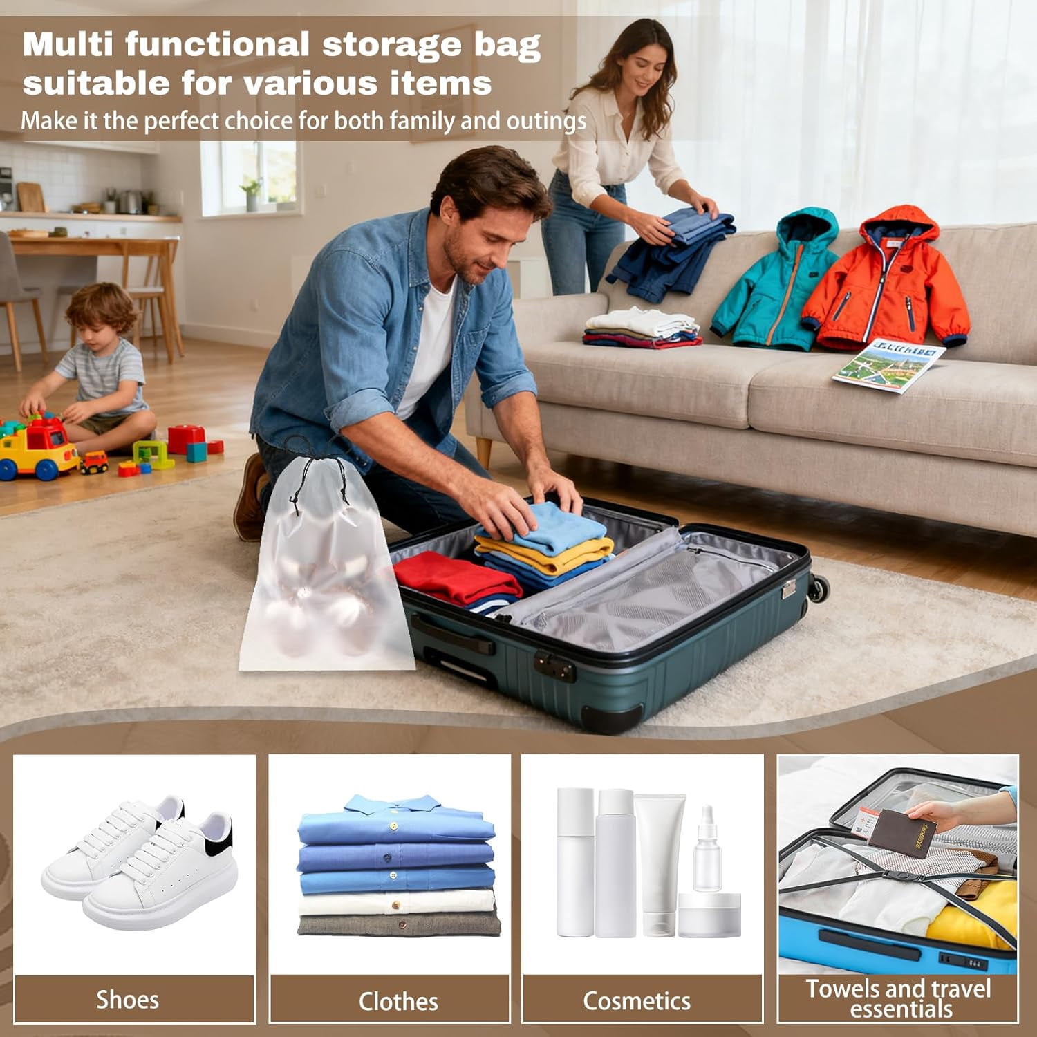 200 Pcs Shoe Bags for Travel, Clear Shoe Bags Durable for Suitcases, Dust Bags for Shoes Reusable Shoe Dust bags Covers for Men and Women, Large Travel Shoe Bag,Storage Bags(11.8" x 15.7")
