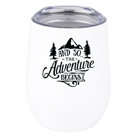 Koyal Wholesale And So The Adventure Begins Wine Tumbler with Lid Stainless Steel Insulated