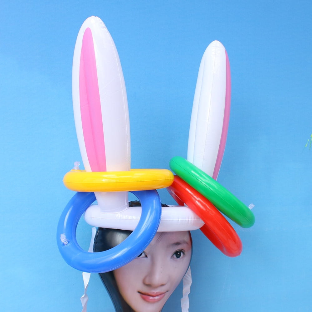 Easter Bunny Ring Toss Game - 4 Sets Inflatable Rabbit Ears With Rings, Tails & Bowties