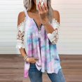 thumbnail image 2 of Elegante mujer casual cremallera cuello impresión blusa encaje manga corta camiseta verano Tops OAVQHLG3B Store  lin121212, 2 of 5