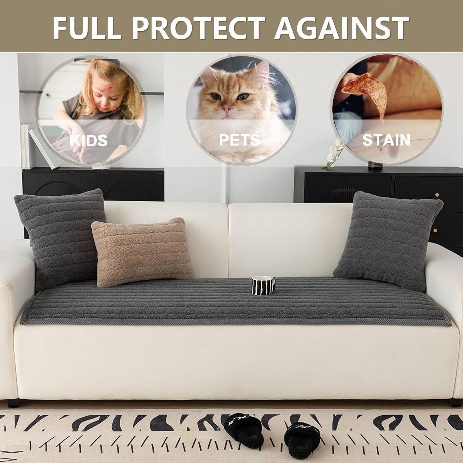 Washable Pet Couch Cover Non-Slip Sofa Covers for Dogs Pet-Friendly Soft Sherpa Dog Couch Protector Mat for Sectional Sofa