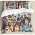 thumbnail image 1 of Party Duvet Cover Set Queen Size, Cartoon Illustration of Festival Crowd Going Crazy at Concert in Young Audience, 3 Piece Bedding Set with 2 Pillow Shams, Multicolor, by Ambesonne, 1 of 3