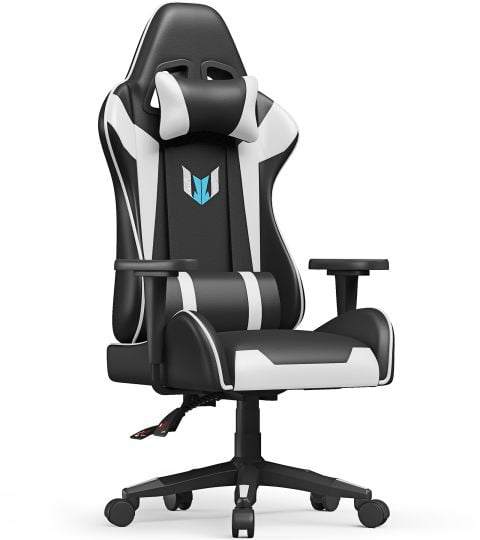 NOKAXUS Gaming Chair With Adjustable Footrest Armrest Head and Lumbar Pillow  Black Black/White 