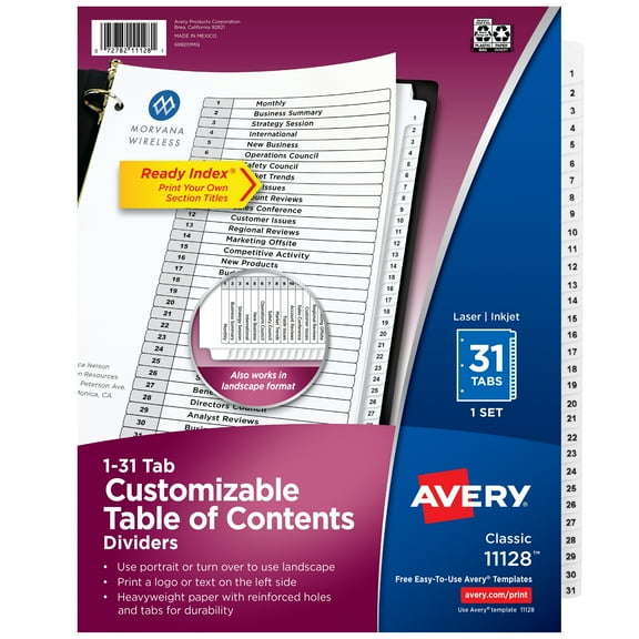 Avery 1-31 Dividers, 31 Tabs, Ready Index (11128)