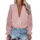 thumbnail image 4 of Top De Manga Larga De Encaje Para Mujer, Blusa De Encaje Suave Y Transpirable Elegante Con Cuello En V Para Oficina, 4 of 6