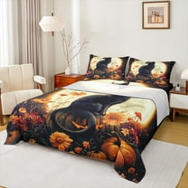 Feelyou Halloween Black Cat Twin Sheet Sets for Kids, Mystic Moon Twin Fitted Sheet, Rustic Groovy Floral Flat Sheet, Lightweight Room Decor, 3 Pieces