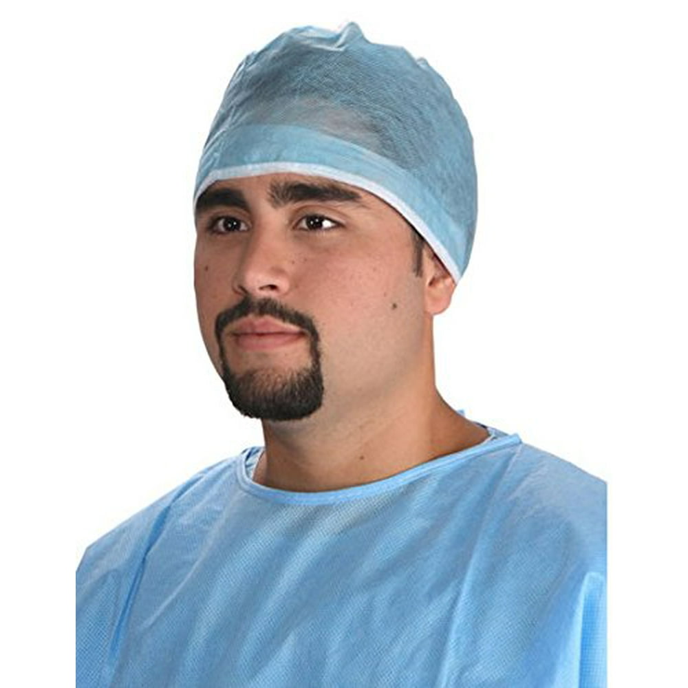 Viamed 100 Disposable Surgeon Surgical Dental Scrub Cap Hat Blue Non Vent. Adjustable