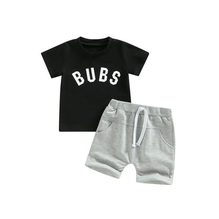 

Baby Boy Summer Clothes Letter Print Short Sleeve T-Shirt Top with Elastic Waist Shorts 2Pcs Outfits