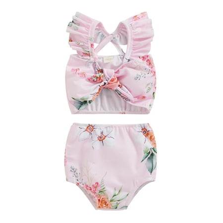 

Bagilaanoe Toddler Baby Girls Swimsuits 2 Piece Bikinis Set Floral Print Sleeveless Camisole Tops + Shorts 6M 12M 18M 24M 3T 4T Kids Swimwear Bathing Suit Beachwear