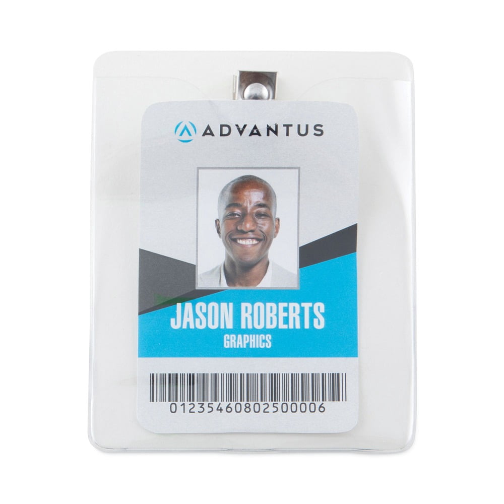 Advantus ID Badge Holder w/Clip, Vertical, 3w x 4h, Clear, 50/Pack
